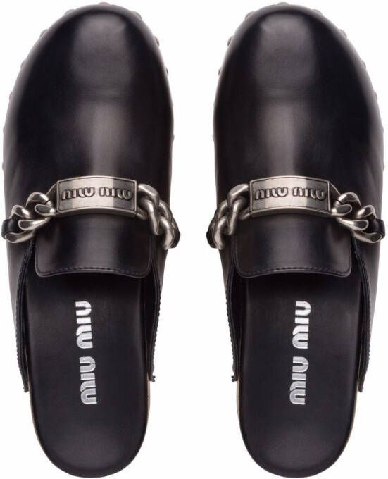 Miu studded chain-strap leather clogs Black