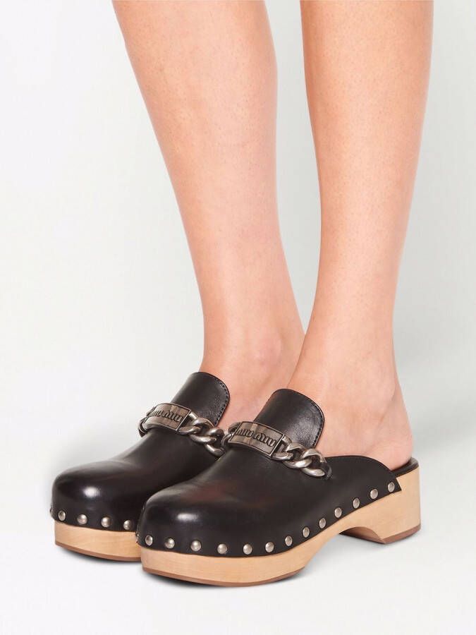 Miu studded chain-strap leather clogs Black