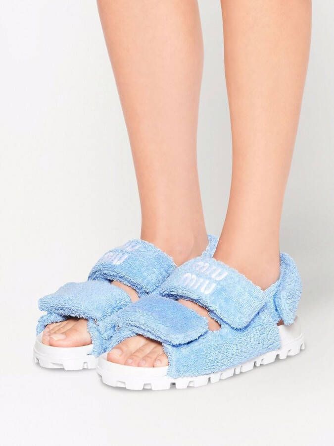 Miu terry cloth touch-strap sandals Blue