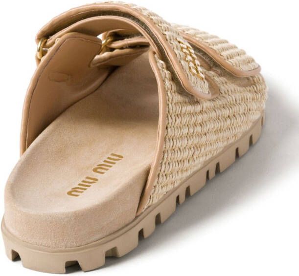 Miu touch-strap raffia sandals Neutrals