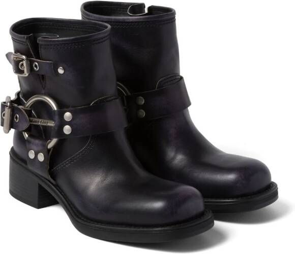 Miu Vintage-Look leather ankle boots Black