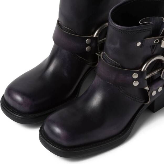Miu Vintage-Look leather ankle boots Black