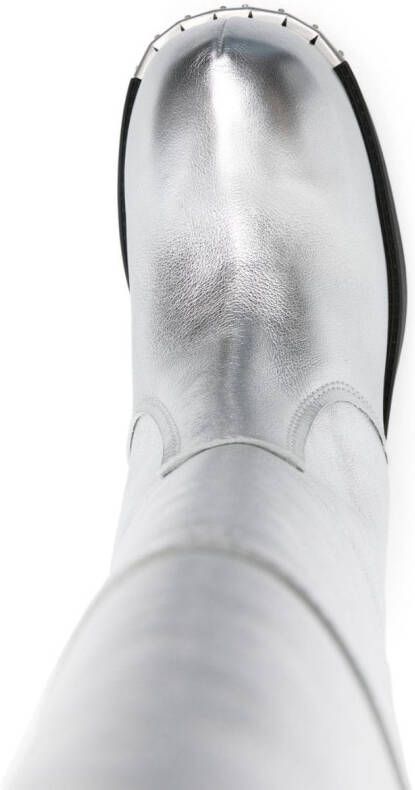 MM6 Maison Margiela Biker metallic-leather boots Silver