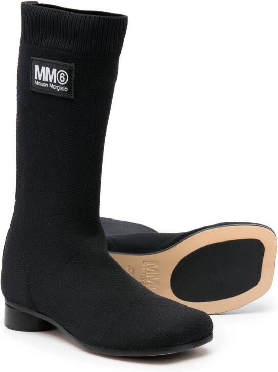 MM6 Maison Margiela Kids logo-patch knee-length boots Black