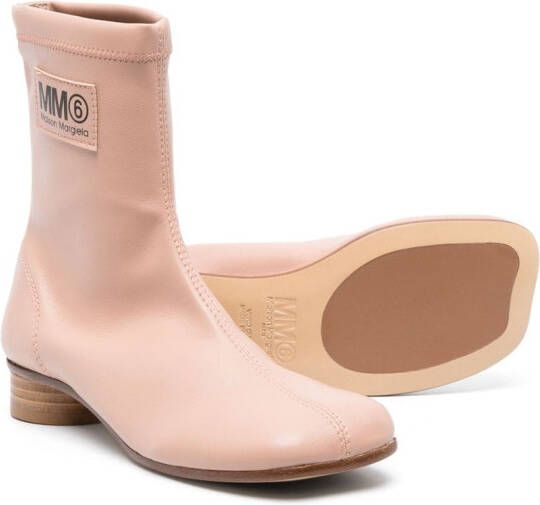 MM6 Maison Margiela Kids logo-patch leather ankle boots Pink