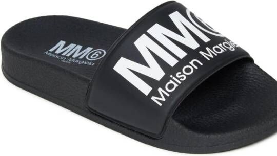 MM6 Maison Margiela Kids logo-print flat slides Black