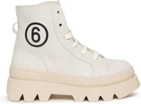 MM6 Maison Margiela Kids logo-print leather boots White