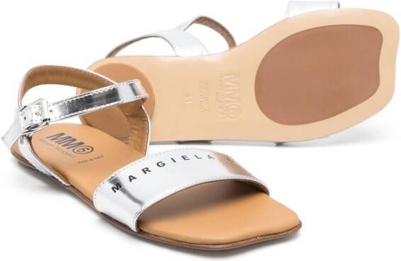 MM6 Maison Margiela Kids logo-strap metallic-finish sandals Silver