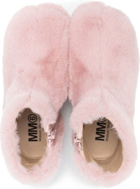 MM6 Maison Margiela Kids Tabi faux-fur ankle boots Pink