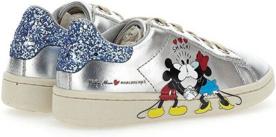 Moa Kids Mickey + Minnie glitter-detail sneakers Silver
