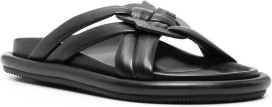 Moncler Bell crossover-strap leather slides Black