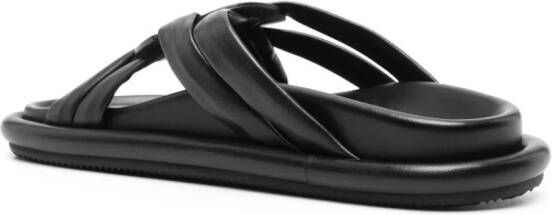 Moncler Bell crossover-strap leather slides Black