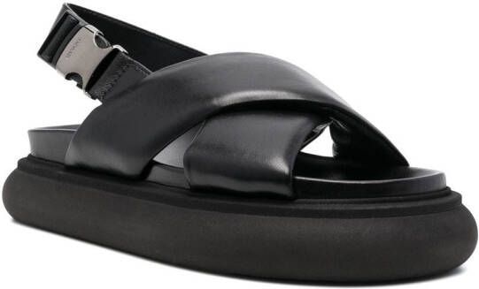 Moncler cross-strap leather sandals Black