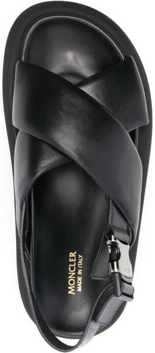 Moncler cross-strap leather sandals Black