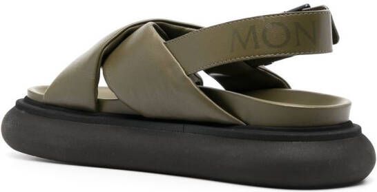 Moncler crossover-strap leather sandals Green