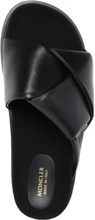 Moncler crossover strap leather slides Black