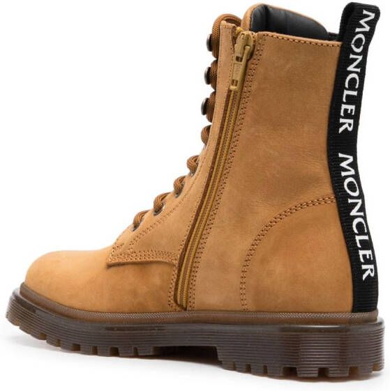 Moncler Enfant logo-patch leather boots Brown