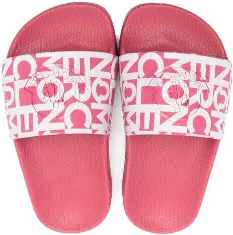 Moncler Enfant monogram-pattern open-toe slides Pink