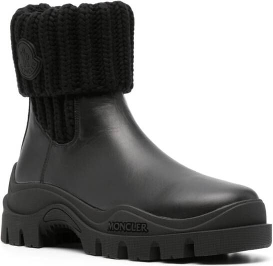 Moncler Larue ribbed-knit leather boots Black