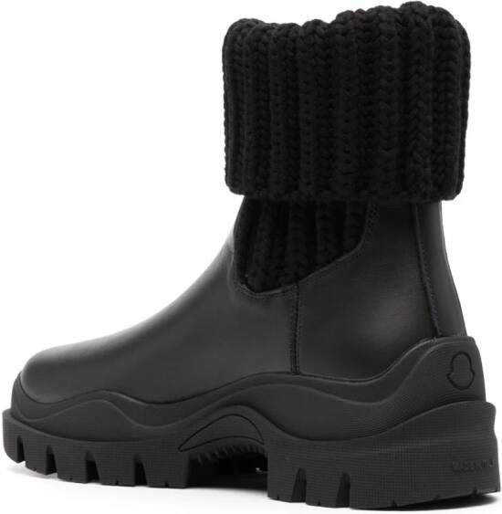 Moncler Larue ribbed-knit leather boots Black