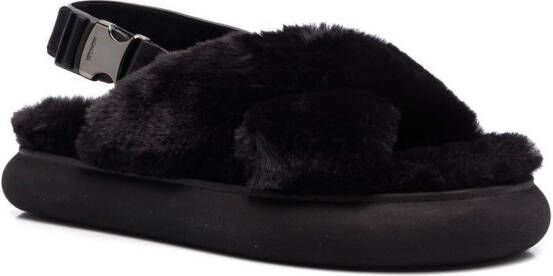 Moncler Solarisse faux-fur flat sandals Black