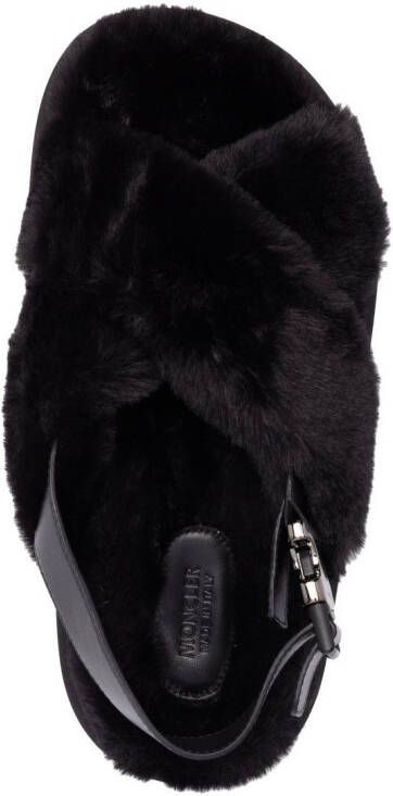 Moncler Solarisse faux-fur flat sandals Black