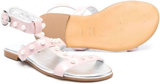 Monnalisa 15mm beaded leather sandals Pink