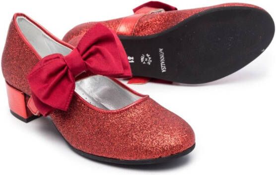 Monnalisa 35mm bow-detail leather ballerina shoes Red
