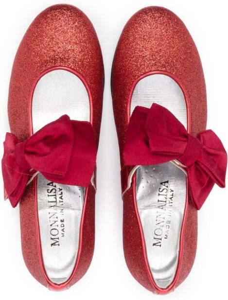 Monnalisa 35mm bow-detail leather ballerina shoes Red