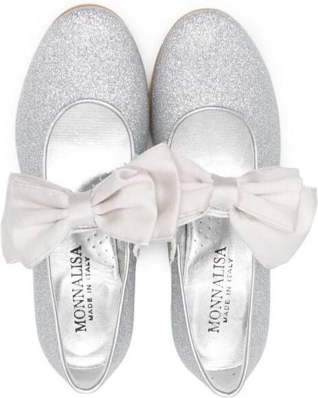 Monnalisa 35mm oversized-bow ballerina shoes Silver