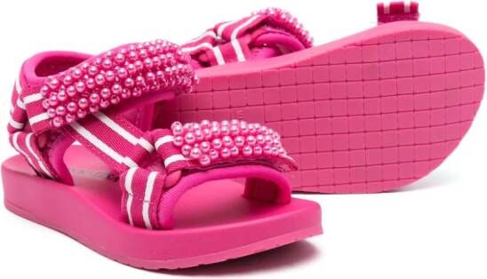 Monnalisa beaded touch-strap sandals Pink