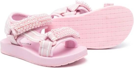 Monnalisa beaded touch-strap sandals Pink