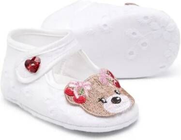 Monnalisa bear-motif cotton ballerina shoes White