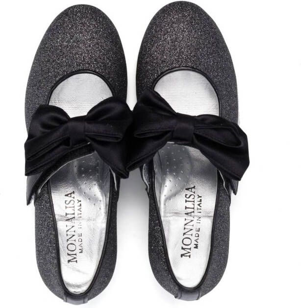 Monnalisa bow-detail 30mm block-heel ballerina shoes Black