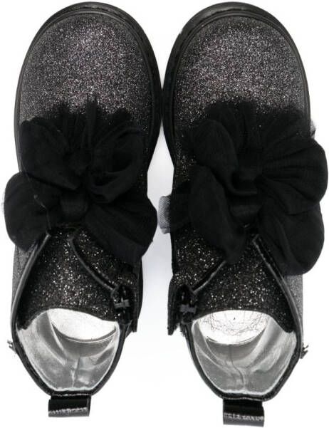 Monnalisa bow-detail glittered ankle boots Black