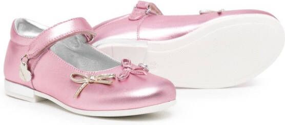 Monnalisa bow-detail leather ballerina shoes Pink