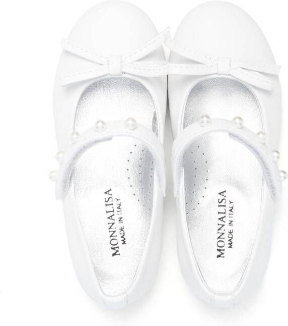 Monnalisa bow-detail leather ballerina shoes White