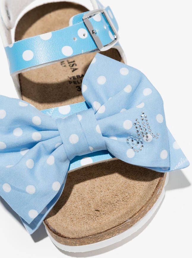 Monnalisa bow-detail polka dot sandals Blue