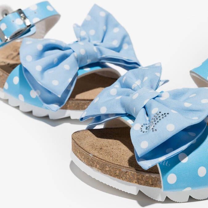 Monnalisa bow-detail polka dot sandals Blue