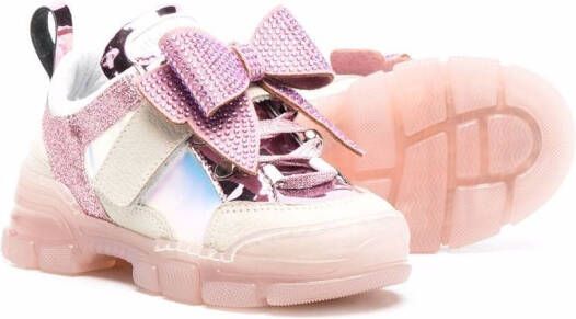 Monnalisa bow-detail rhinestone-embellished chunky leather sneakers Pink