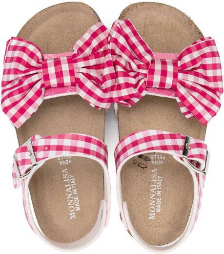 Monnalisa bow-embellished gingham sandals Pink