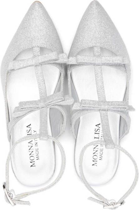 Monnalisa bow glitter ballerina shoes Silver