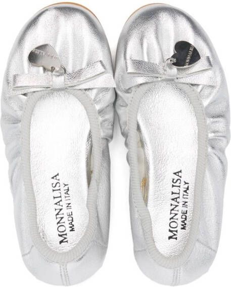Monnalisa bow leather ballerina shoes Silver