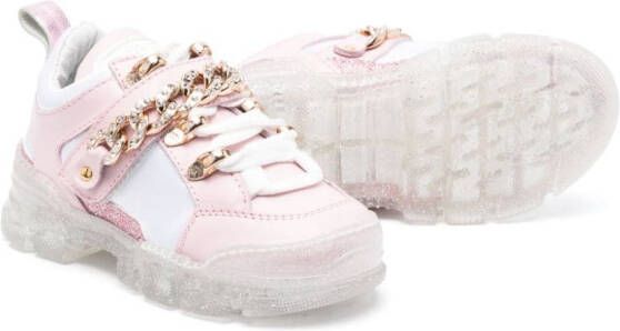 Monnalisa chain-link detail lace-up sneakers Pink