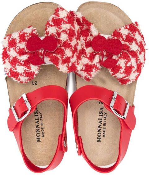 Monnalisa cherry-motif houndstooth buckled sandals Red