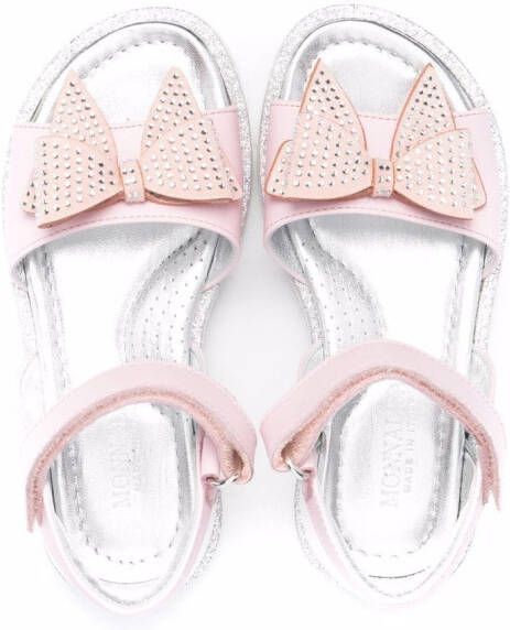 Monnalisa crystal-bow metallic sandals Pink