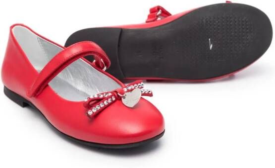 Monnalisa crystal-embellished bow ballerina shoes Red