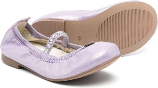 Monnalisa crystal-embellished leather ballerina shoes Purple