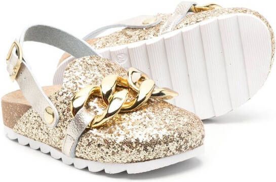 Monnalisa embellished chain-trim slippers Gold