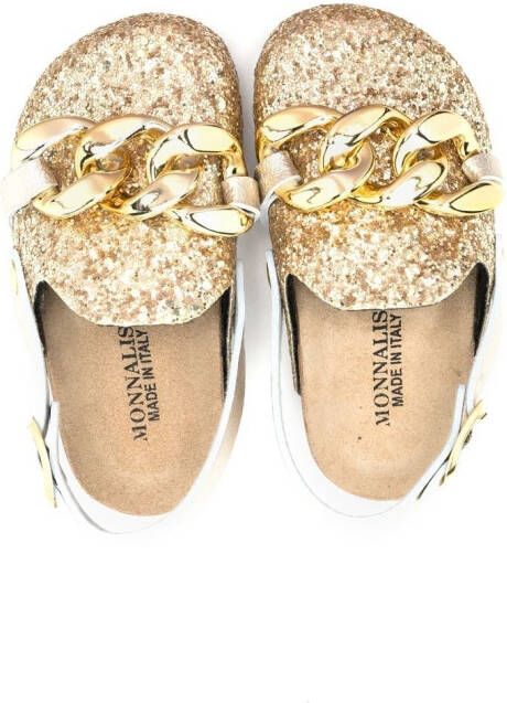Monnalisa embellished chain-trim slippers Gold